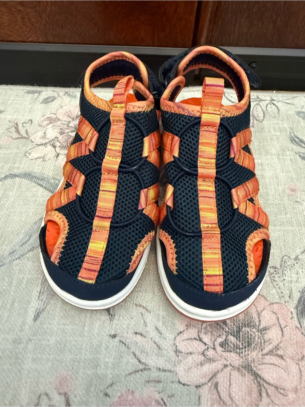 Lands' End Kids Navy Sandals with Bright Orange Straps